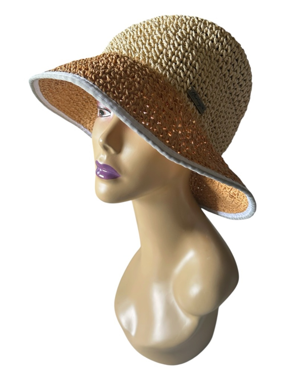 Hurley Natural and Honey Straw Sun Hat with White/Beige Trim